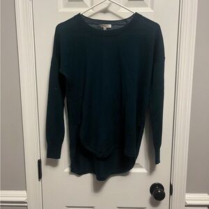 MADEWELL 100% Merino Wool Crew Neck Long-SleeveHigh Low Hem Sweater Green XS